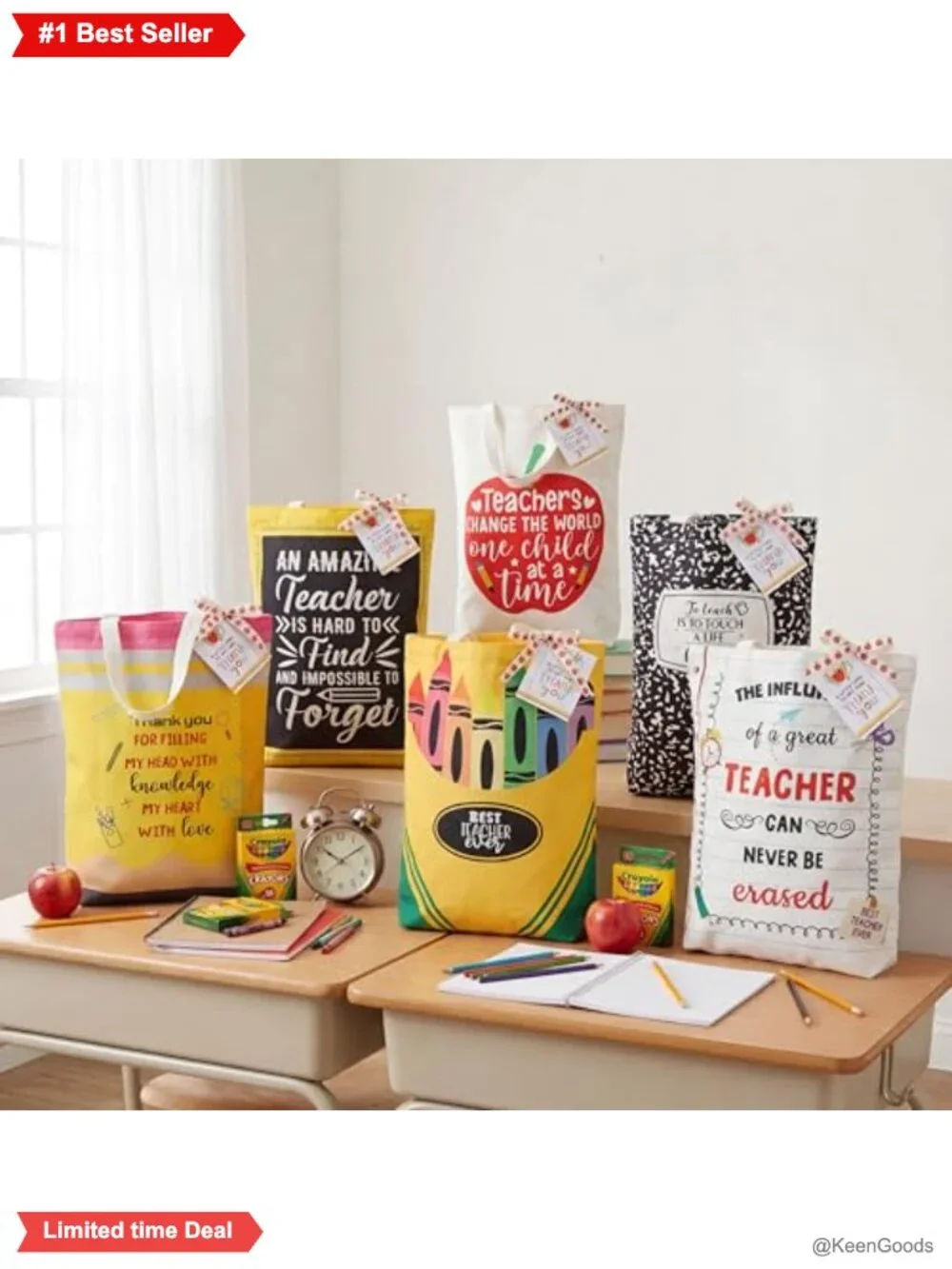 6 Canvas Tote Bags Thank You Tags Reusable Teacher Gift Bag Set